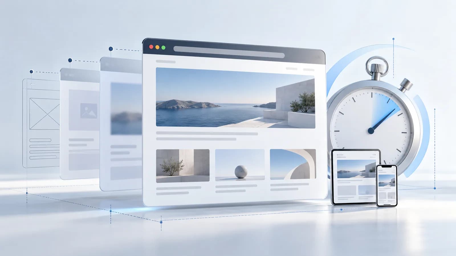 Conceptual responsive page with loading layers and stable layout guides