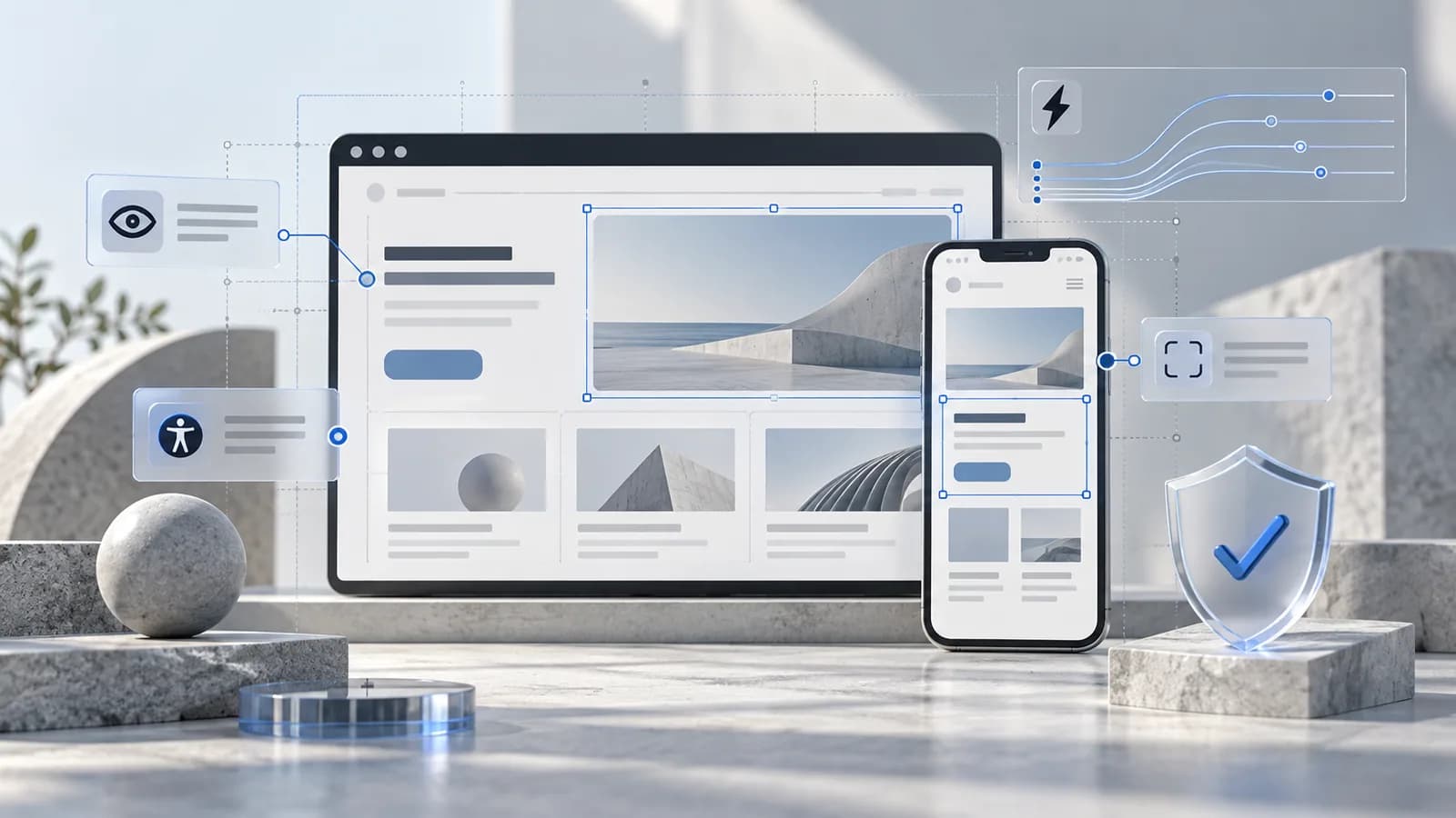 Conceptual website review with accessibility and focus indicators
