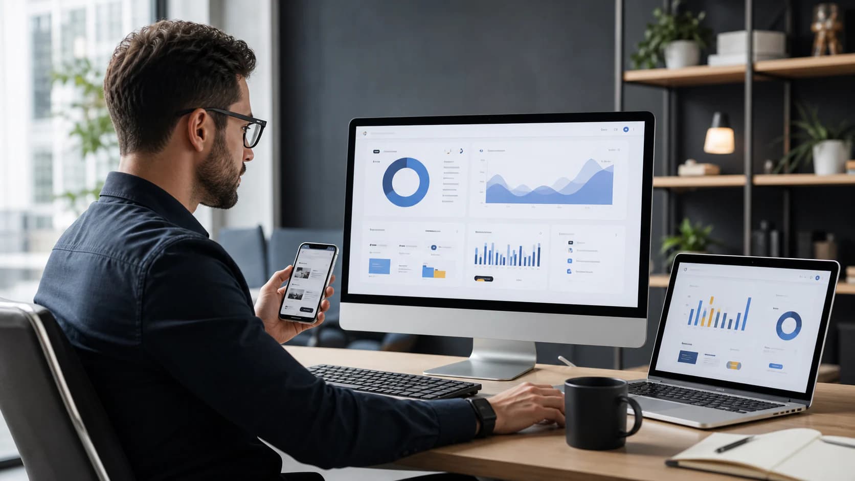 Digital advertising specialist reviewing paid-media campaign dashboards