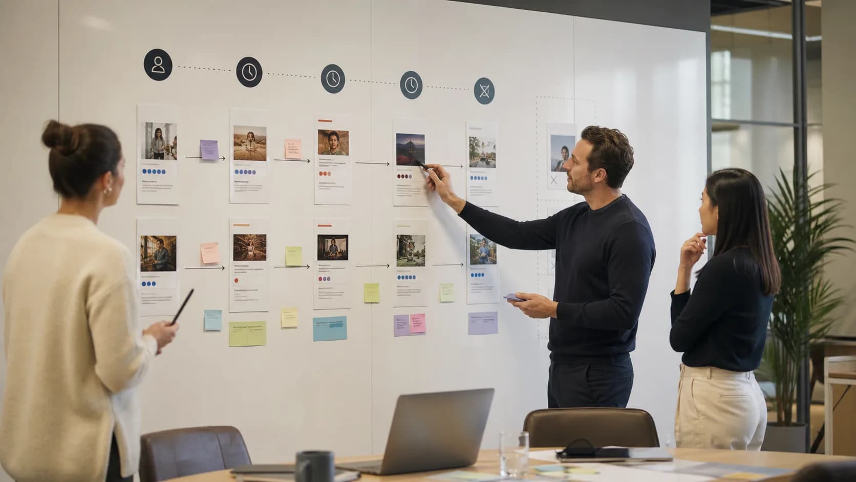 Marketing team planning a timed sequence of relevant customer follow-up messages