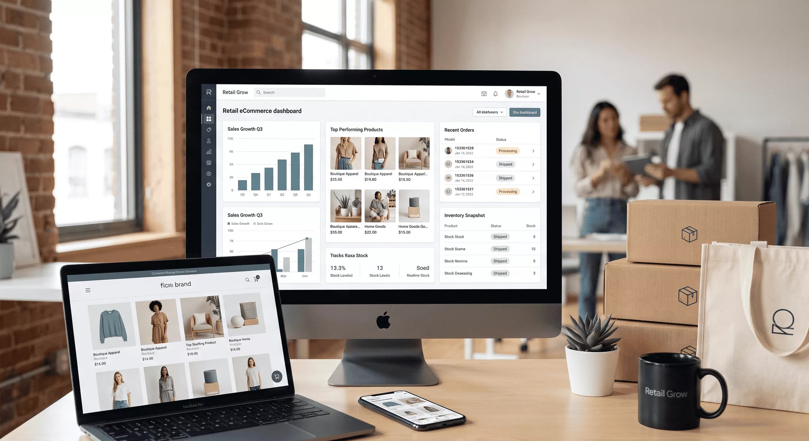 Illustrative retail product and order-management workspaces