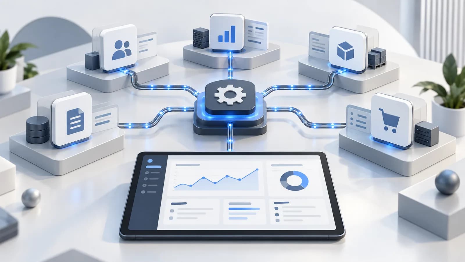 Conceptual application modules connected through a central data interface