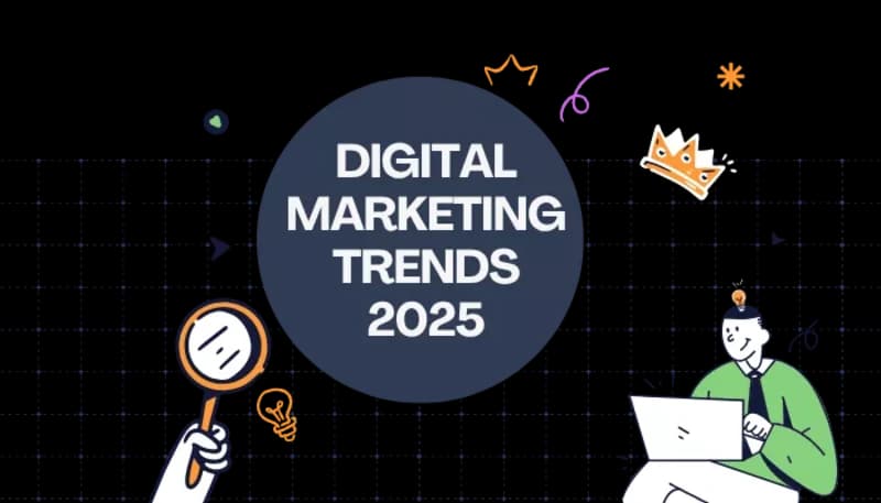 Infographic on new trends in digital marketing and 2025 predictions with key strategies.