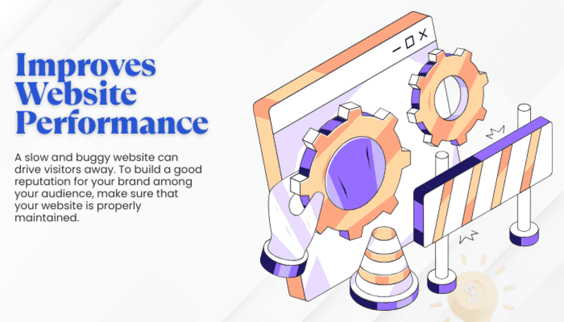 Graphic showing website maintenance, page speed insights, and better website performance strategies.