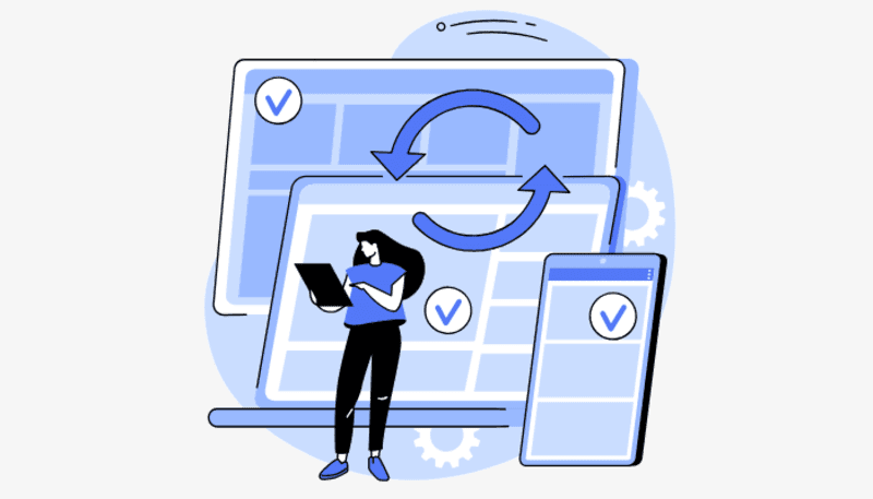 Woman beside laptop highlighting mobile-friendly design and website speed test optimization benefits