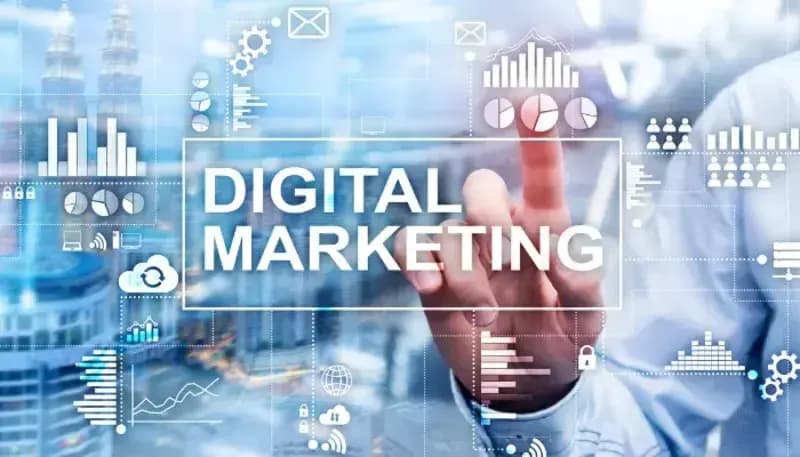 Digital marketing trends in India showcasing AI in digital marketing, online ads, and social media engagement.