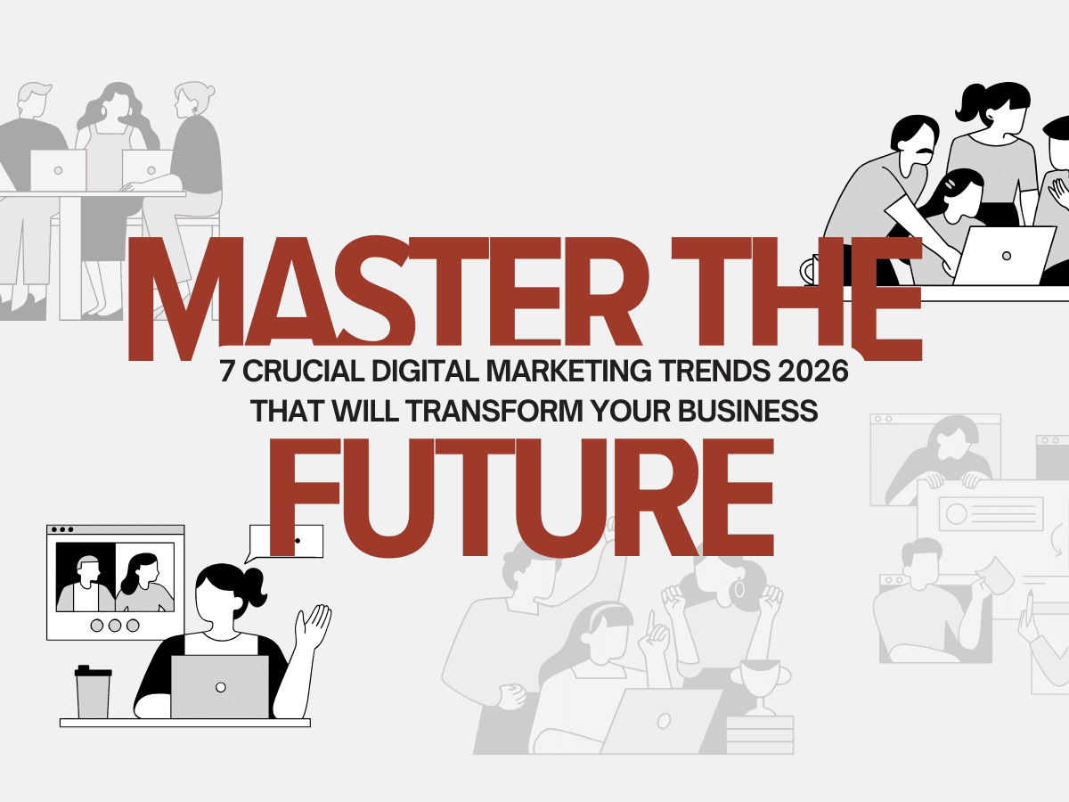 Image promoting 7 key Digital Marketing Trends for 2026, featuring digital marketing ai strategies.