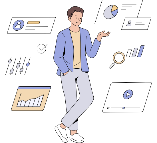 Man analyzing graphs and diagrams showing google pay per click advertising campaign planning and strategy