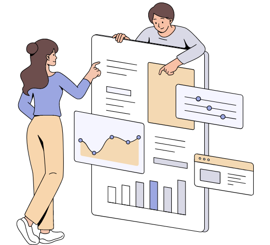 Man and woman analyzing a graph showing google pay per click advertising performance metrics and campaign results