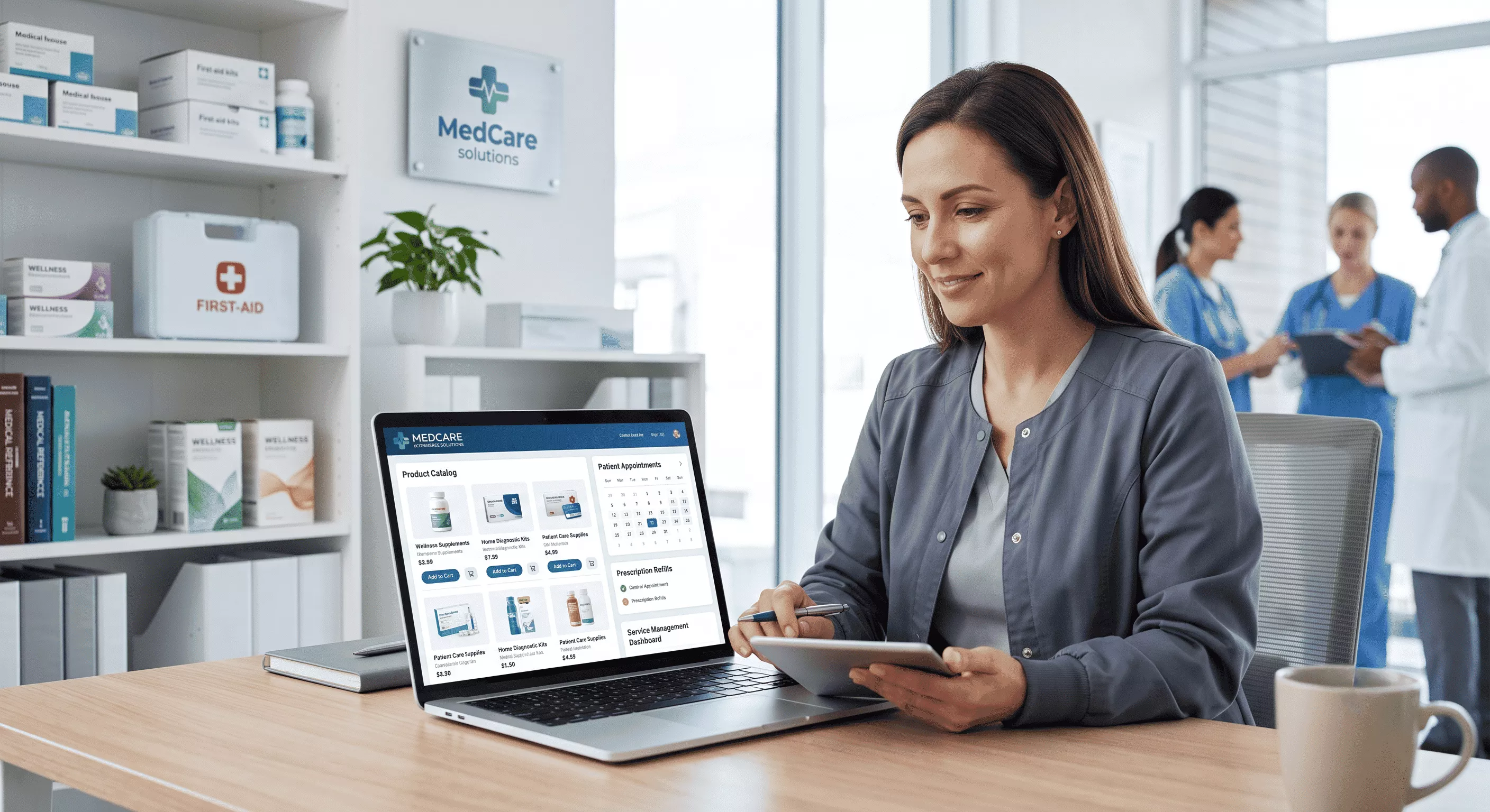 eCommerce development dashboard tailored for healthcare service management 